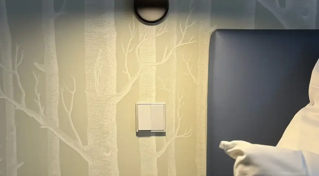 Wand mit Baum-Muster und Lichtschalter